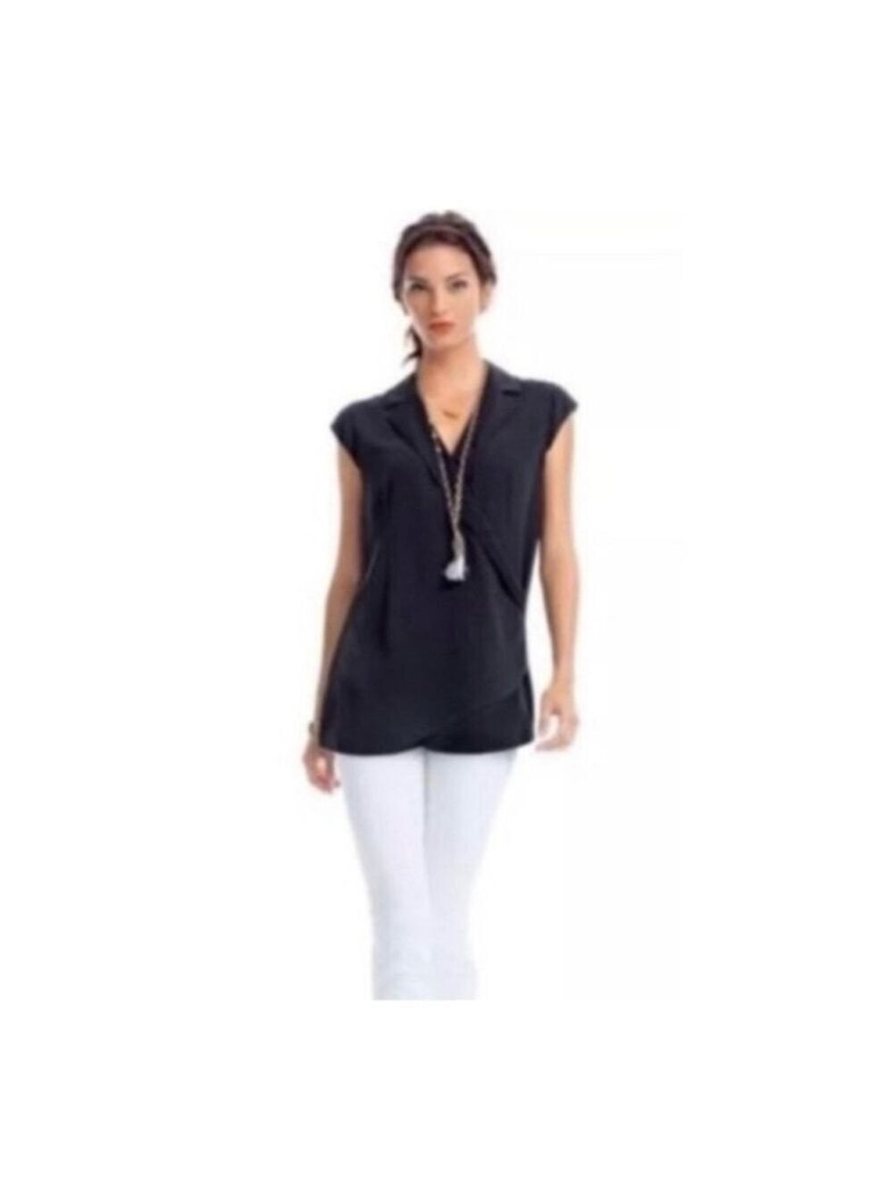 Cabi Origami Black Faux Wrap Sleeveless Tunic Top Size Large - Picture 2 of 8
